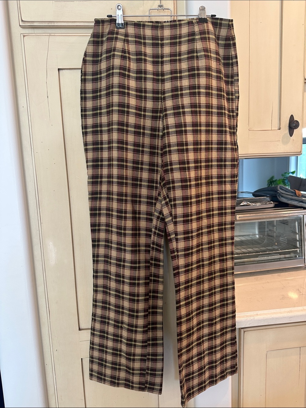 Vintage Y2K Plaid Bootcut Pants in Brown, Green & Crimson Checked Pattern